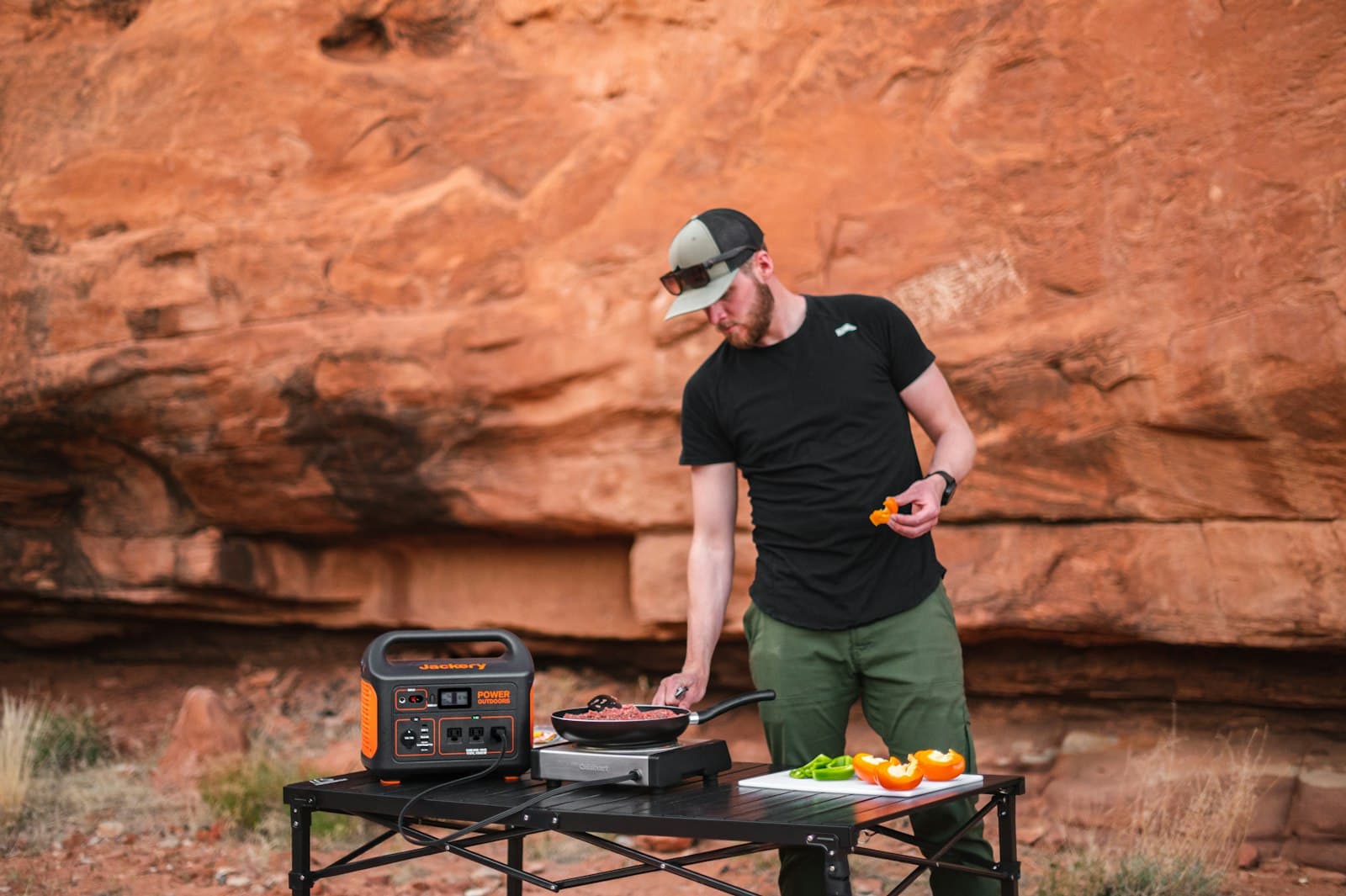 Portable power station running equipment at an outdoor site